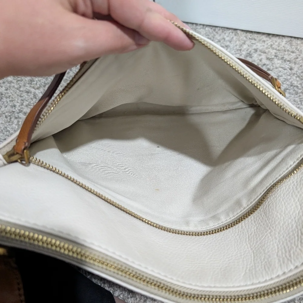 Fossil Corey Cream, Tan & Brown Cross Stitch Large Crossbody Bag